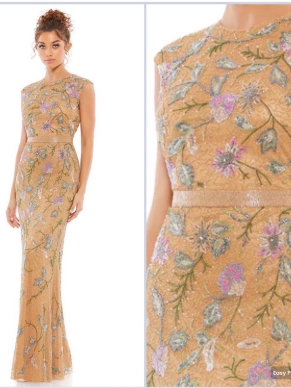 *NWT* MacDuggal Embroidered Floral Evening Gown in Camel